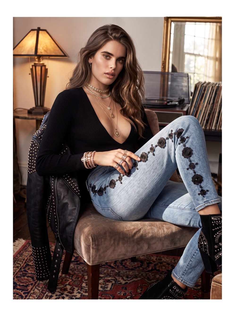 7FAM 7 for all Mankind Luxe Vintage ☻︎ High Sequin Embroidery Skinny Jeans ☻︎ 24